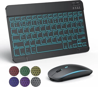 TECURS Bluetooth Keyboard and Mouse Set Quiet Rechargeable with 7-Colour Backlit - Image 1 of 4