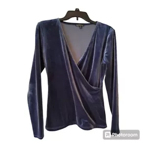 J. Crew Mercantile Blue Velvet Long Sleeve Stretch Wrap Top Small - Picture 1 of 7