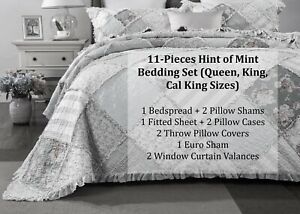 DaDa Bedding Bed in a Bag Hint of Mint Cottage Floral Fitted Sheet Bedspread Set