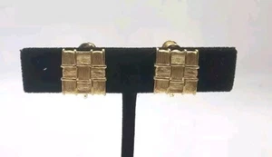 Basket Weave Style Square Clip Napier Goldtone Earrings Screwback - Picture 1 of 5