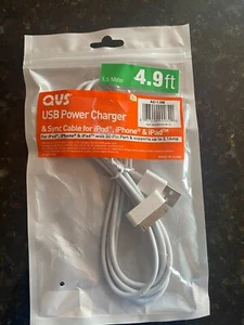 QVS USB Power Charger & Sync Cable, 4.9 ft, 30-Pin Port Up to 2.1 Amp - Picture 1 of 1