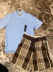 NWT BOYS FADED GLORY POLO AND PLAID SHORTS SIZE 4/5 - Picture 1 of 2