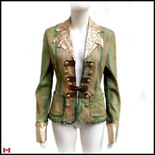 denim woman jacket fashion italian brand green embroidered faux leather casual 1