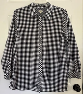 Talbots XL Navy Blue White Check Roll Tab Long Sleeve 100% Cotton Button Shirt - Bild 1 von 9