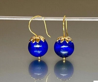 Naturale Lapislazzuli 10mm Sfera Orecchino 925 Argento Sterling Molto di Qualità - Immagine 1 di 4