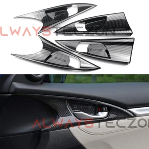 Carbon Style ABS Interior Door Handle Bowl Cover Trims For Honda Civic 2016-2020 - Picture 1 of 10