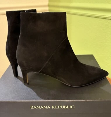 NOVA Bota Banana Republic Itália Couro Camurça Preta Meia Bota EUA 7 - Imagem 1 de 4