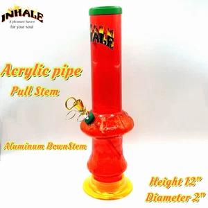 INHALE®️ 2X12" Unique Mushroom ACRYLIC WATER PIPE W PULL STEM POKER MADE IN USA - Picture 1 of 4