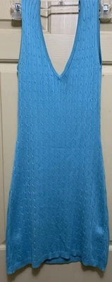 Moda Int'l Blue Silk Cotton Cable Knit Sleeveless Sweater Dress V-neck XXS VS - Image 1 of 4