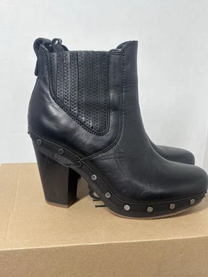 Botas Ugg Carberry Mujer Cuero Negro Tachonado al Tobillo Tacón Botines Talla 7 Foto 1 de 4