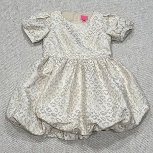 Lilly Pulitzer Girls Dress Gold Leopard Size 10 Bubble Mini Moiraine Party - Picture 1 of 7
