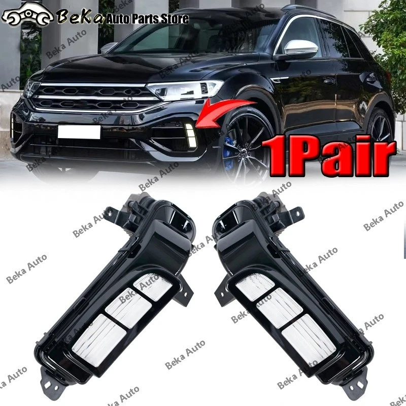 1Pair LED Daytime Running Light For VW T-ROC Rline R-Line DRL Fog Lamp 8Pin - Image 1 of 4