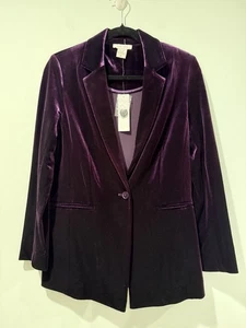 NEU Joan Vass Samt Blazer Damen Medium Lila Einknopf Jacke Karriere Arbeit - Bild 1 von 7
