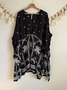 Soma schwarz bestickt Blumen Kaftan Cover Up Boho feminin Beachy tropisch L/XL - Bild 1 von 11