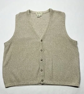 VTG Eddie Bauer Tan Knit Sleeveless Sweater Vest Mens L Tall Grandpa Retro USA - Picture 1 of 15