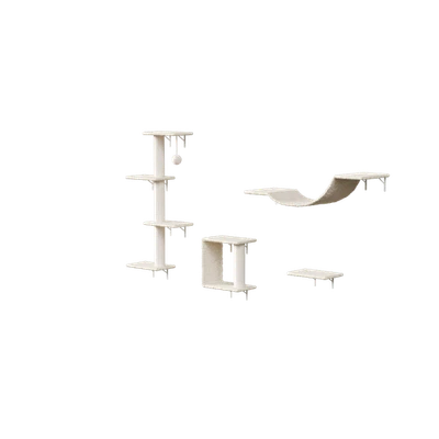 Modern Wall-Mounted Cat Furniture Set Plush Cat Bridge Steps Scratcher Cat Tree - Image 1 of 4