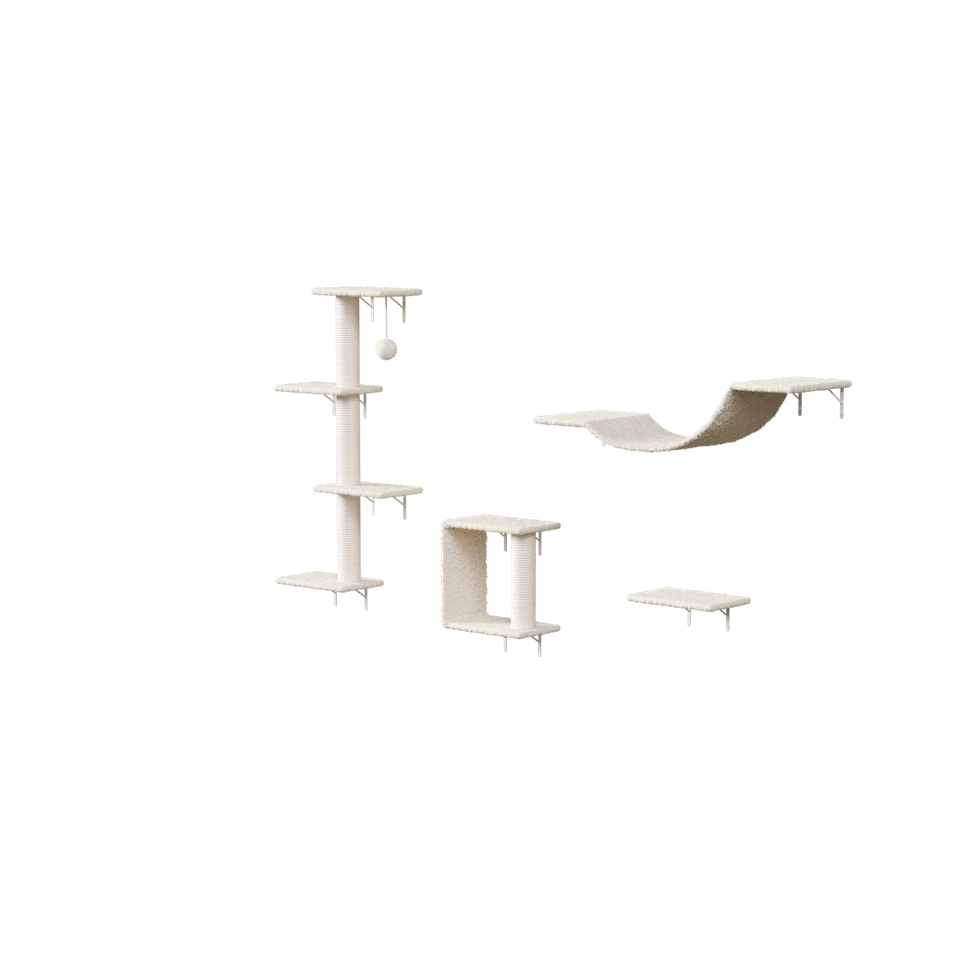 Modern Wall-Mounted Cat Furniture Set Plush Cat Bridge Steps Scratcher Cat Tree - Image 1 of 4