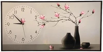 Modern Blossom Wall Clock 40x80cm Silent Quartz Handmade Wooden Decor - Image 1 of 4