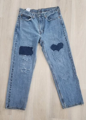 Upcycled Levi 550 Custom Patchwork Distressed Altered VTG Jeans Applique Y2K - Image 1 of 3