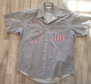 R.S.V.P.  Ace Dallas TX Shirt Perlen patriotisch amerikanische Flagge Lg 16,5 Streifen - Bild 1 von 6
