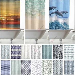 MODERN PRINT SHOWER BATHROOM CURTAIN PEVA + 12 HOOKS 180cm x180cm - Picture 1 of 46