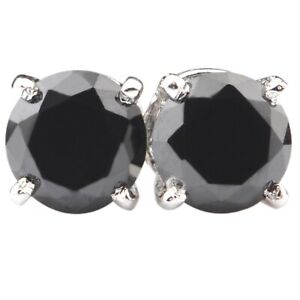3.60Ct 100% Natural Jet Black Diamond Round Shape Studs In 925 Sterling Silver
