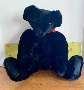 Vintage Real Fur Teddy Bear Black Jointed Handmade 21” Soft Rabbit ? - Picture 1 of 11