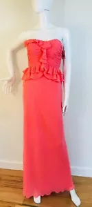 New DONNA MORGAN Maxi Dress SZ 4 FORMAL GOWN DRESS Strapless Tangerine Coral - Picture 1 of 12