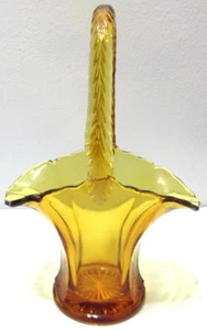 Vintage Duncan Miller Glass Basket Paneled Amber 9 1/2" - Picture 1 of 7