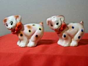 Saleros y Pimienta Vintage Japón Rosa Lunares Perros Excelente Estado - Imagen 1 de 9