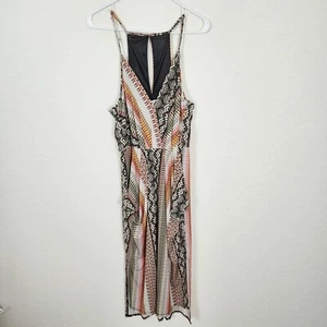 BCBGeneration NWT V-Neck Racerback Maxi Dress Sand/Multi Large - Picture 1 of 6