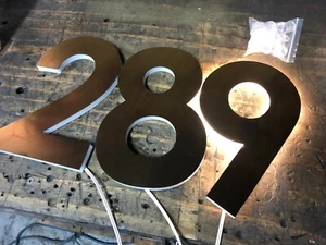 LED Illuminated Numbers - Bronze Stainless Steel - House Numbers Plaques Signs - Picture 1 of 6