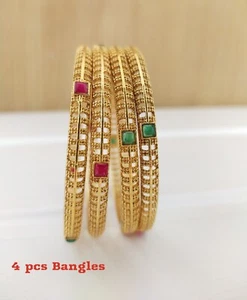 Brazalete de boda étnico chapado en oro de Bollywood de 4 piezas de joyería de moda india - Imagen 1 de 7