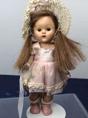 7英寸复古Vogue Ginny娃娃串彩绘睫毛标签连衣裙1950年代黑发#A — 第 1/4 张图片