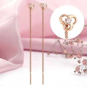 Rose gold 585/14k little flower clover threader CZ earrings NWT - Picture 1 of 2