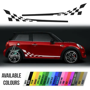 MINI COOPER S SIDE SKIRT CHECKERED FLAG STRIPES VINYL DECALS STICKERS CHEQUERED - Picture 1 of 7