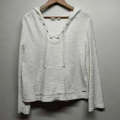 Roxy Hooded Sweatshirt Women Size XS White Textured Organic Cotton Blend Pockets - Image 1 of 4