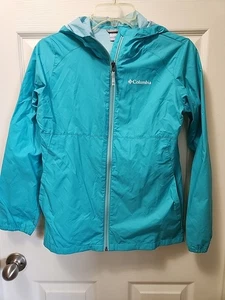 Columbia Sportswear Company Girls Sz L Turquoise Hooded Rain Jacket Ls - Picture 1 of 4