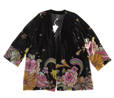 NUEVO CON ETIQUETAS Johnny Was Andy Kimono en Negro Rainbow Star Floral Terciopelo Chaqueta XL $505 Foto 1 de 4