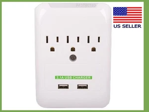 3 AC Outlet Slim Power Surge Protector Wall Tap with 2 USB Ports - Picture 1 of 2