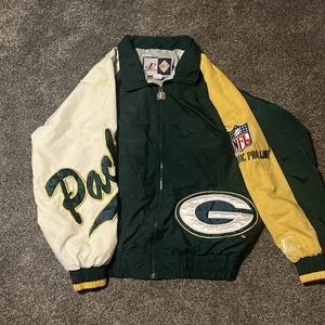 Vintage 90s Green Bay Packers Jacket Large Mens Windbreaker Pro Player Zip READ - Picture 1 of 17
