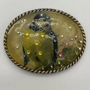 D.L. Rhein Vintage Gürtelschnalle Resin über Metall mit Strass Vogel 3,75x2,75" - Bild 1 von 6