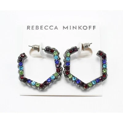 Rebecca Minkoff Womens Hexagon Stone Hoops Earrings #RM229 - Image 1 of 3