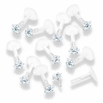 Conjunto de 5 pinos quadrados CZ Bio Flex cartilagem hélice Labret Tragus 16G - Imagem 1 de 3