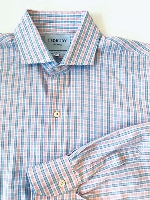 Ledbury Blue Plaid Check 100% Cotton Mens Slim Fit Dress Shirt - 16.5 - $125 - Image 1 of 4