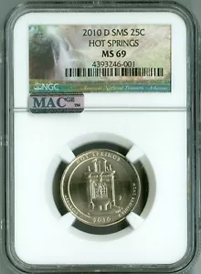 2010-D NGC SMS MS69 HOT SPRINGS 25c PARKS LOGO ATB QUARTER TOP REGISTRY SPOTLESS - Picture 1 of 4