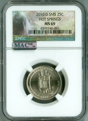 2010-D NGC SMS MS69 HOT SPRINGS 25c PARKS LOGO ATB QUARTER TOP REGISTRY SPOTLESS - Image 1 of 4