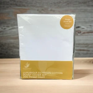 SINGLE SIZE 200 THREAD COUNT EGYPTIAN COTTON WHITE DUVET SET HOTEL QUALITY L229 - Picture 1 of 2