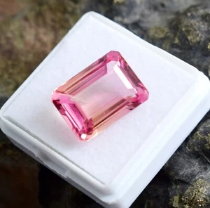 Emerald Cut 12.70 CT Unheated Pink -Orange Padparadscha Sapphire Loose Gemstone - Picture 1 of 9