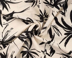 Black and Cream Calligraphy Print Viscose Challis dressmaking fabric. Per 1/2m - Picture 1 of 4